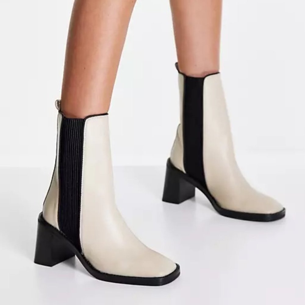 ASOS heeled leather square toe chelsea boots in off white - UK 7/US 8.5